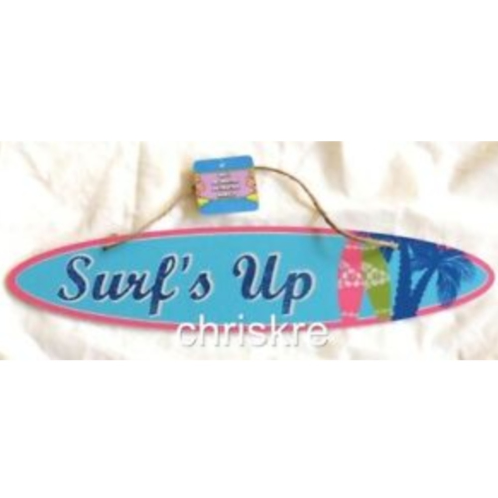 Surf's Up SurfBoard Luau Tiki Bar Sign Wall Door Summer Beach House Decor Palm